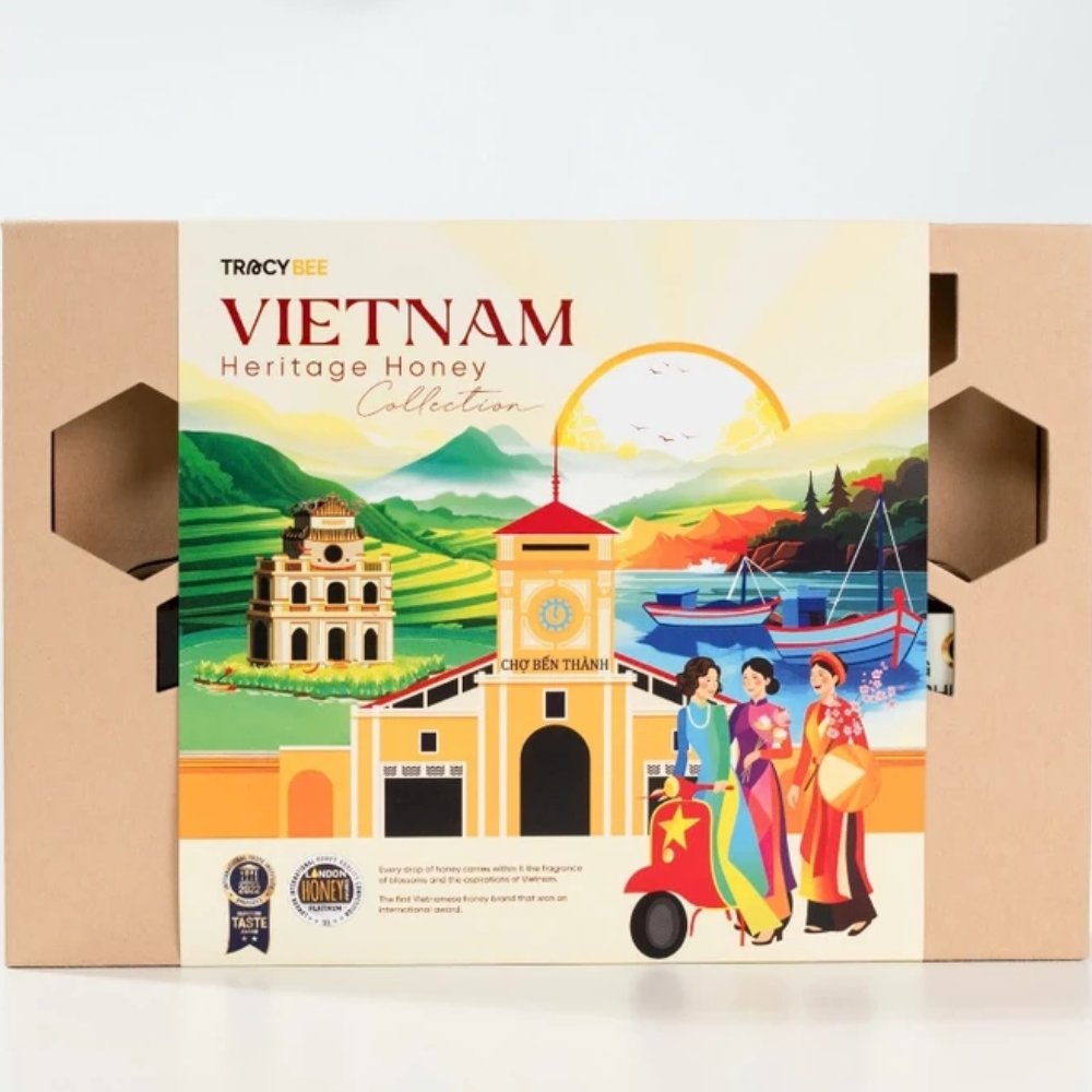 Hộp Quà Di Sản Mật Ong Nguyên Chất Tracybee 3 Vị là bộ sưu tập quà tặng cao cấp mang đậm nét đẹp văn hóa Việt Nam. Bộ sản phẩm kết hợp hoàn mỹ giữa 3 dòng mật ong đơn hoa thượng hạng, là món quà sức khỏe ý nghĩa và tinh tế dành tặng người thân, đối tác hoặc bạn bè quốc tế.
