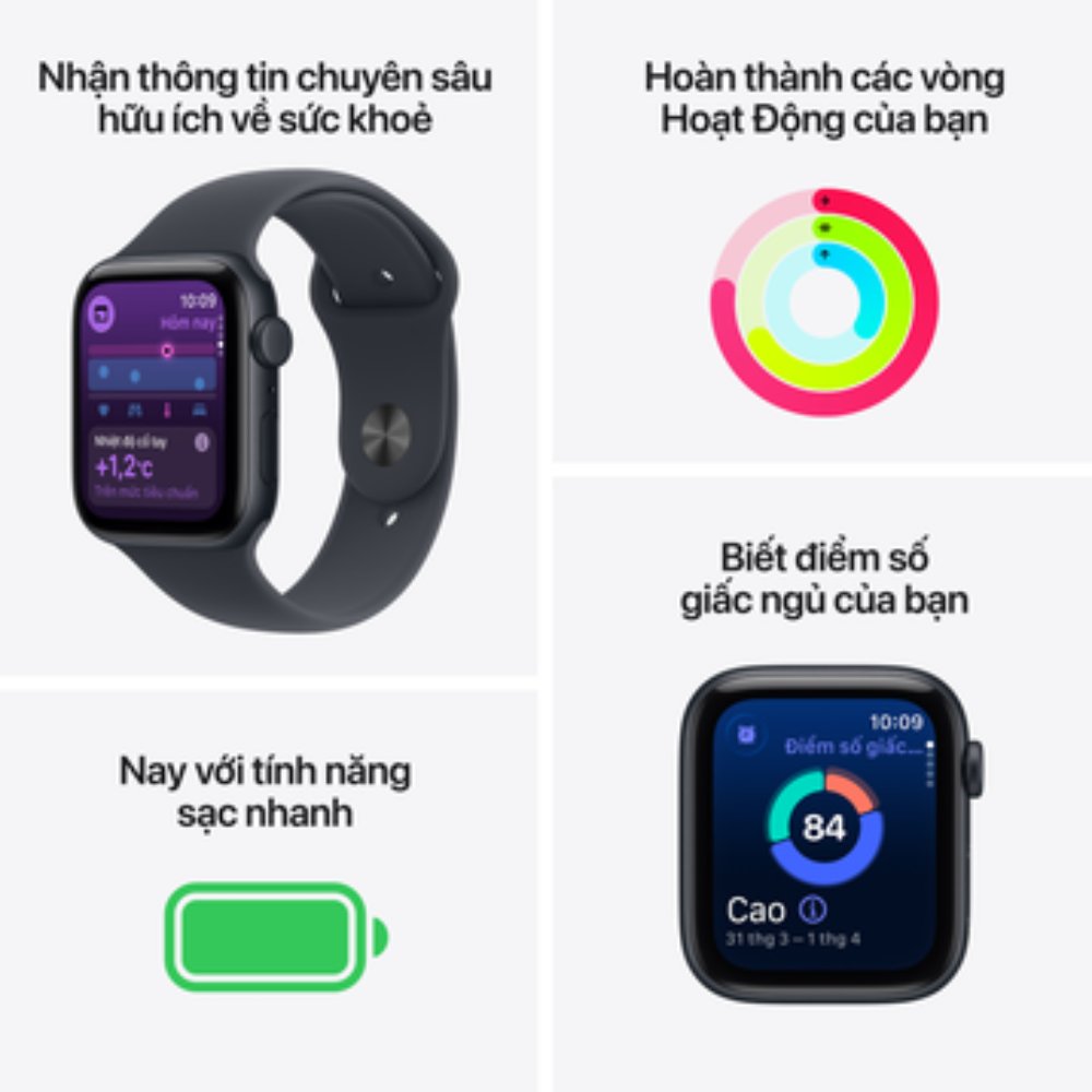 Apple Watch SE 3 44mm (GPS) Viền Nhôm Dây Cao Su Size S/M - Lướt