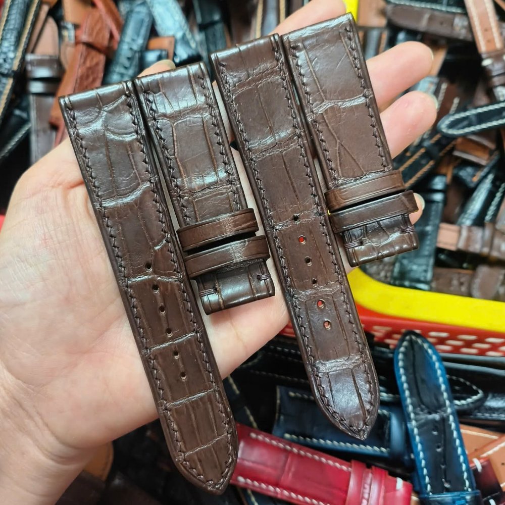 Dây đồng hồ da cá sấu khâu tay (bản bẹt)