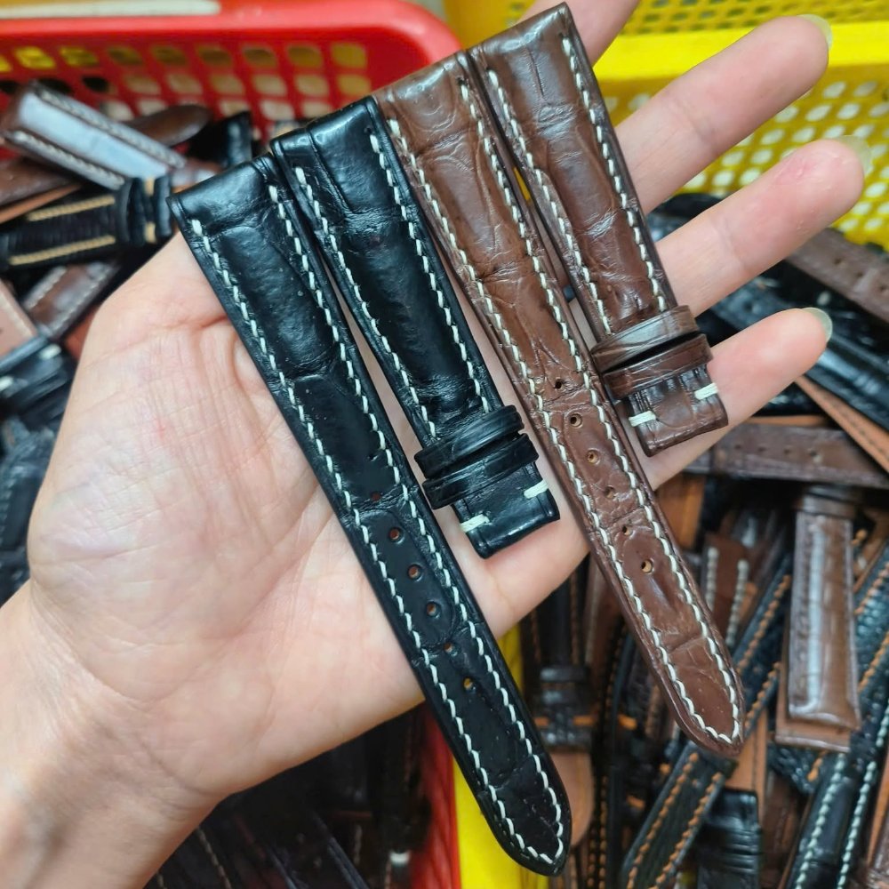 Dây đồng hồ da cá sấu khâu tay (bản nhỏ)