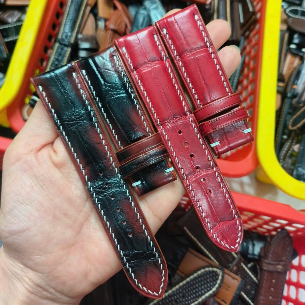 Dây đồng hồ da cá sấu khâu tay (nhiều màu)