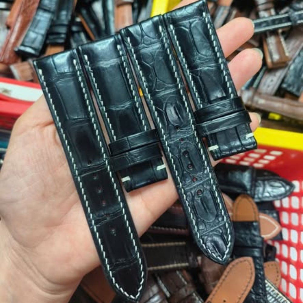 Dây đồng hồ da cá sấu khâu tay (bản bẹt)