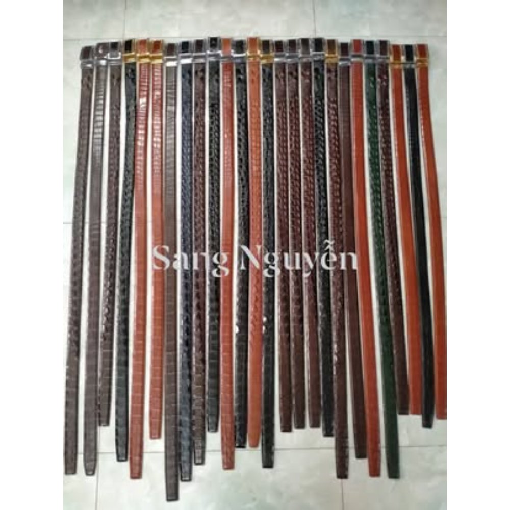 Thắt lưng da cá sấu nâu – khóa vàng