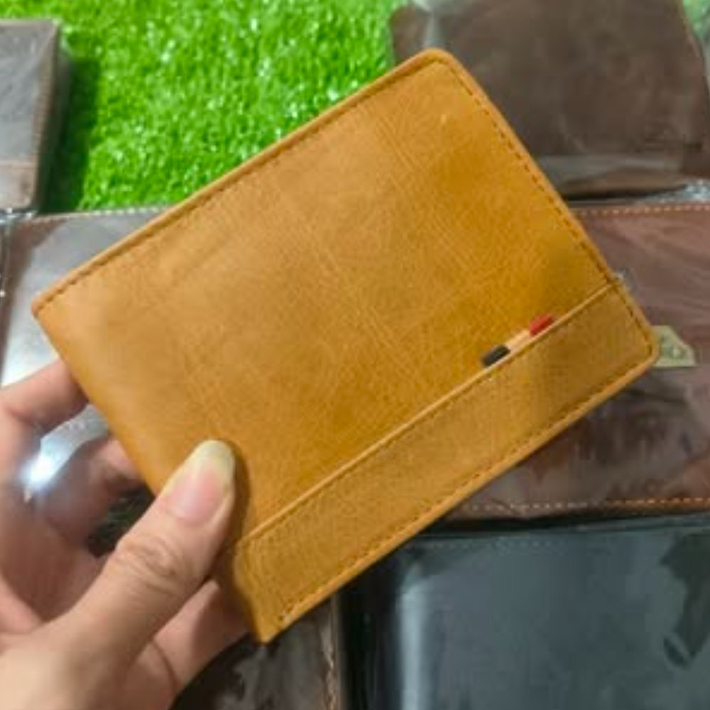 Ví da bò màu vàng bò – mẫu gập ngang
